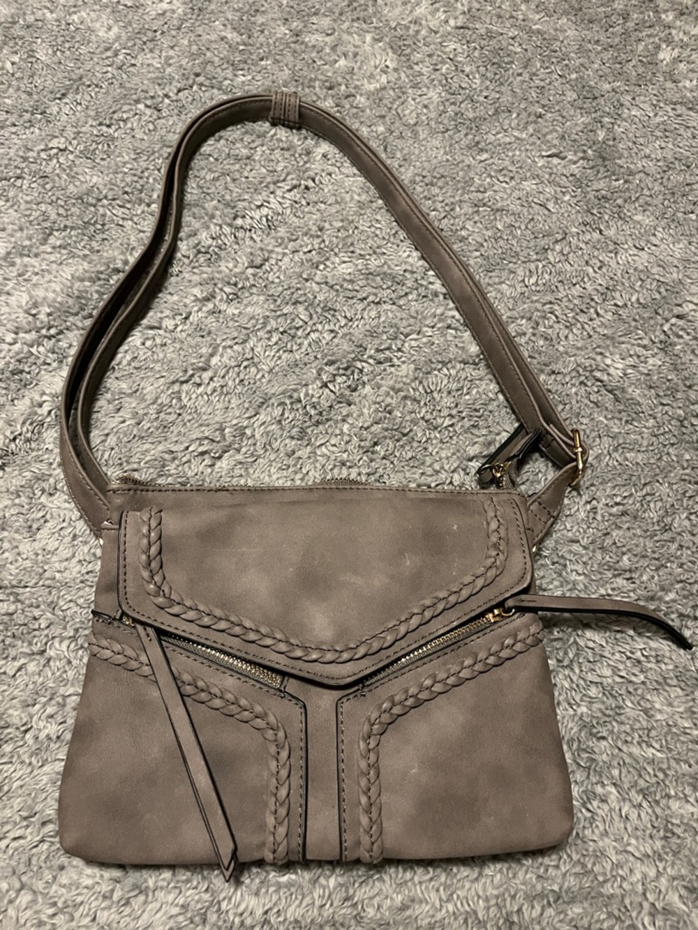 Women's Gray Braided Leather Crossbody Bag Lots of Pockets